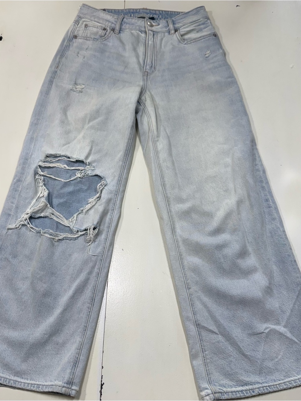 American Eagle Super High-Rise Baggy Wide Leg Ankle Distressed Jeans Size 0